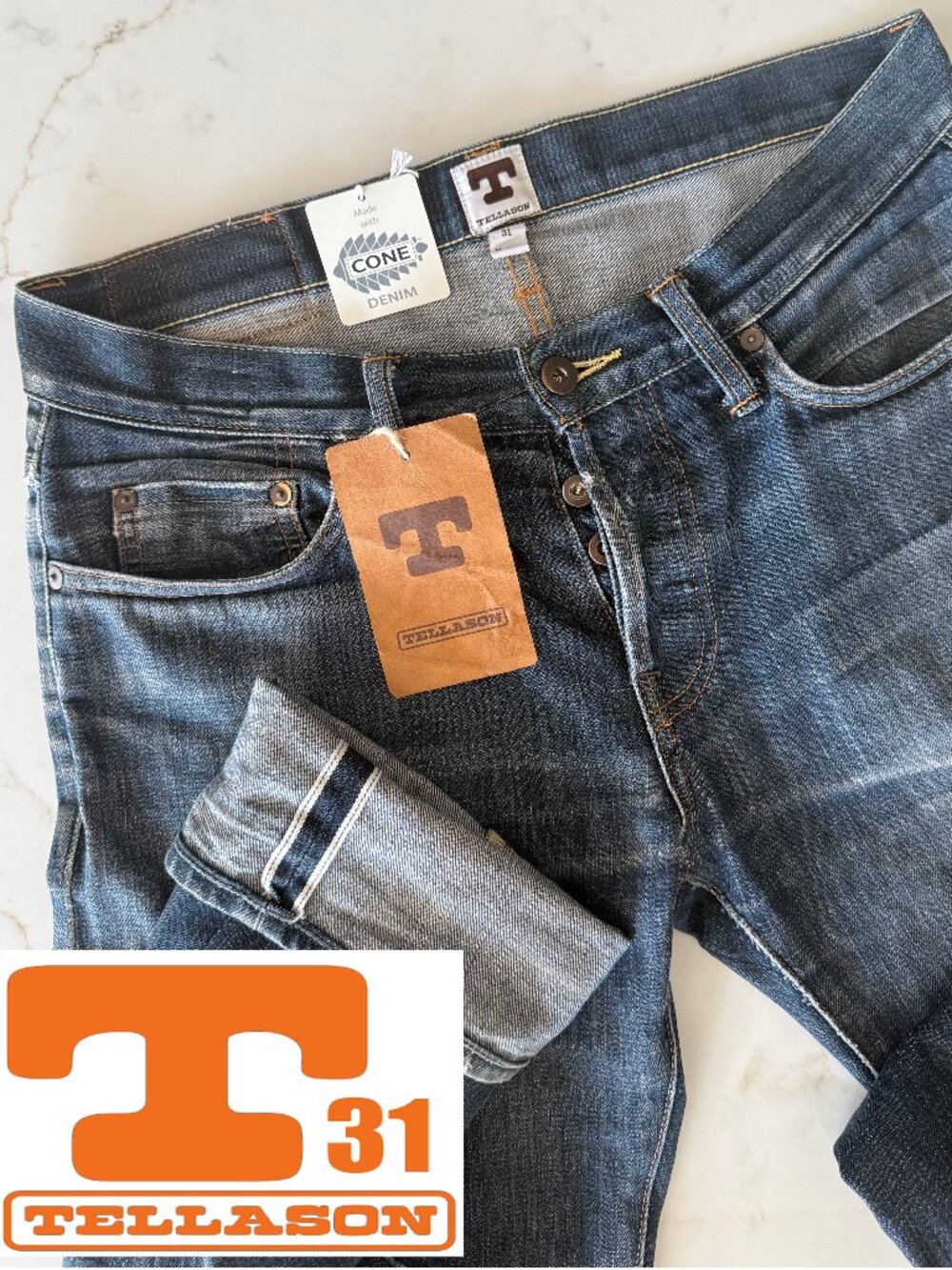 Tellason - Selvedge - Slim Tapered - Cone Mills Button Fly Jeans size 31 (32)